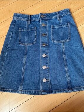 LOFT Blue Denim Button-Front A-Line Skirt